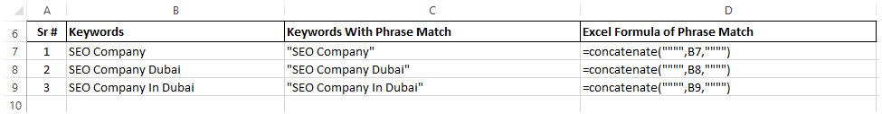 Phrase match keywords excel formula 3